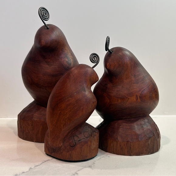 Trio of Vintage Hand Carved Ironwood Birds Signed - Picture 5 of 11